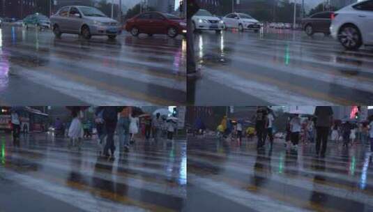 雨天的路口斑马线高清在线视频素材下载
