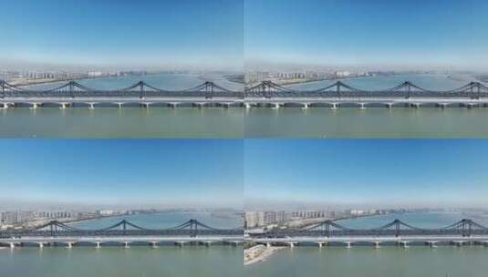 航拍杭州钱塘江跨江大桥高清在线视频素材下载