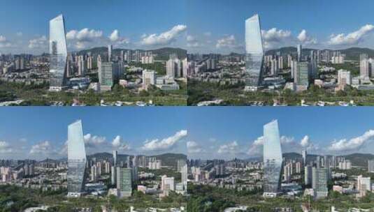 4K深圳南山区华侨城大厦航拍高清在线视频素材下载