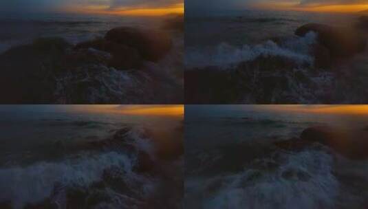 三亚海边日落沙滩岩石海浪高清在线视频素材下载