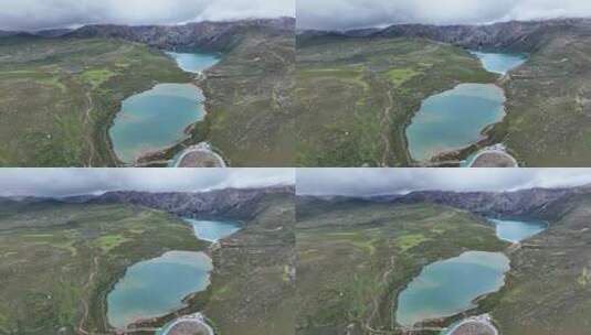 航拍四川甘孜巴塘海子山姊妹湖高原牧场风光高清在线视频素材下载