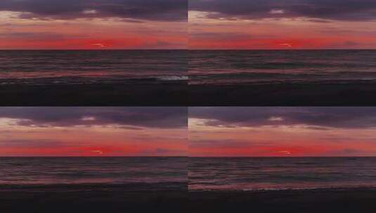 海边夕阳染红的云彩高清在线视频素材下载