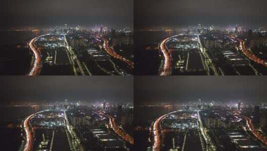 4K深圳南山区滨海大道夜景航拍高清在线视频素材下载