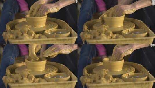 h工匠教小朋友制作陶器高清在线视频素材下载