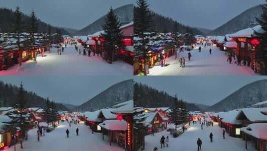 黑龙江雪乡冬季夜景风光航拍高清在线视频素材下载