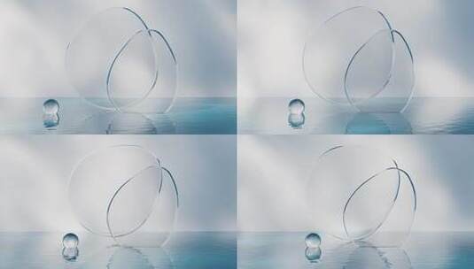玻璃几何体与水面护肤品题材3D渲染高清在线视频素材下载