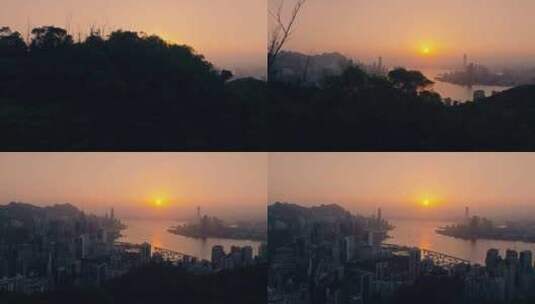 香港维多利亚港日落光辉航拍高清在线视频素材下载