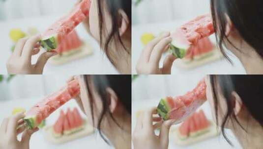 女孩吃西瓜清凉夏日高清在线视频素材下载