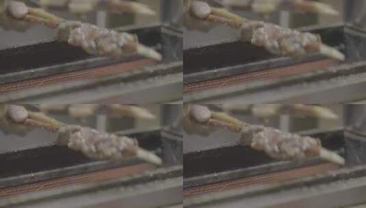 西安小吃回民街空镜拍摄特写美食烤串烧烤高清在线视频素材下载