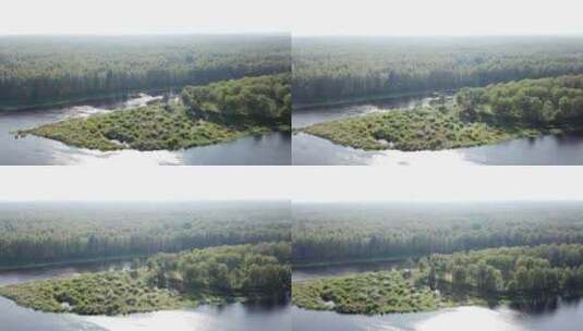 航拍河流与树林高清在线视频素材下载