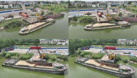涡河码头小麦装船运输水运高清在线视频素材下载