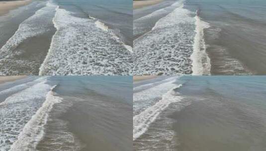 阴天沙滩海浪航拍大海潮汐海水波纹浪花波浪高清在线视频素材下载