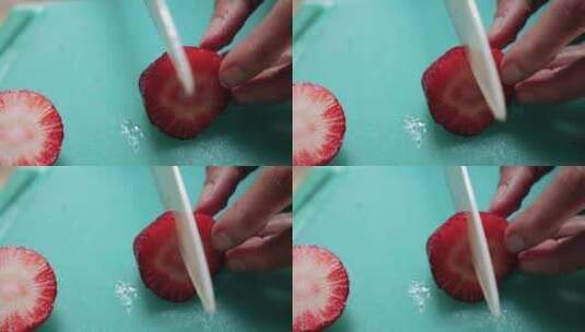 草莓 切开 切水果高清在线视频素材下载