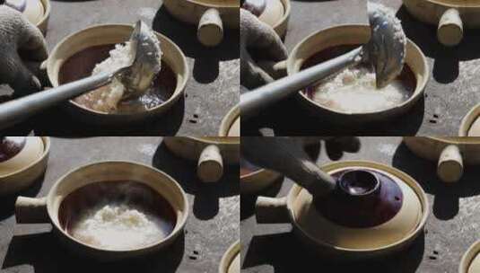 煮白米砂锅饭白米饭食物高清在线视频素材下载