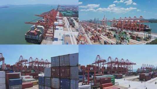海润码头-货船入港集装箱码头物流厦门港口高清在线视频素材下载