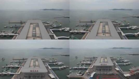 山东烟台长岛港口码头航拍高清在线视频素材下载
