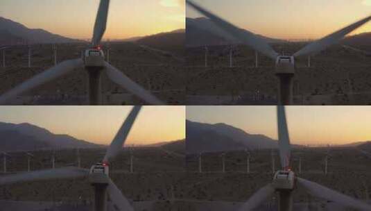 航拍戈壁大规模风力发电机高清在线视频素材下载