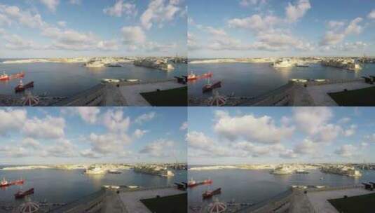 从马耳他瓦莱塔看到的三个城市高清在线视频素材下载