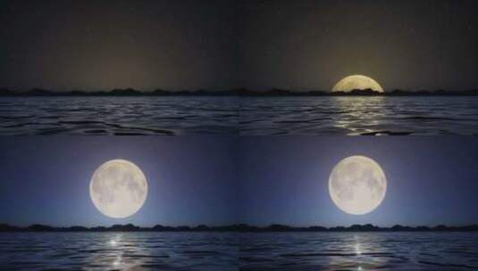 水面圆月升起高清在线视频素材下载