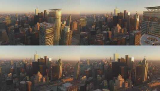 早晨，太阳从多伦多市中心金融区升起。高清在线视频素材下载