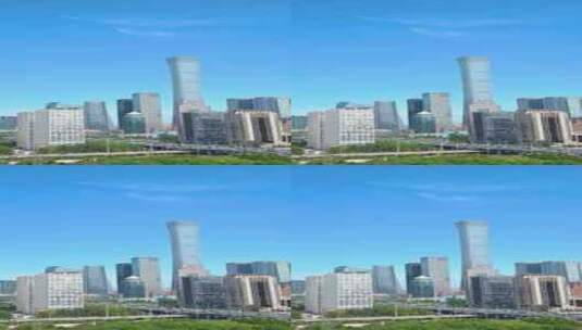 秋天蓝天白云下的北京国贸CBD延时竖屏高清在线视频素材下载