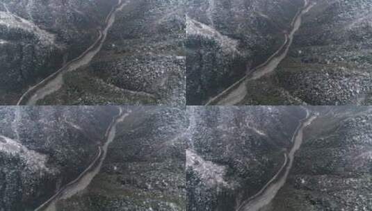 四川都江堰虹口冬季航拍雪景高清在线视频素材下载