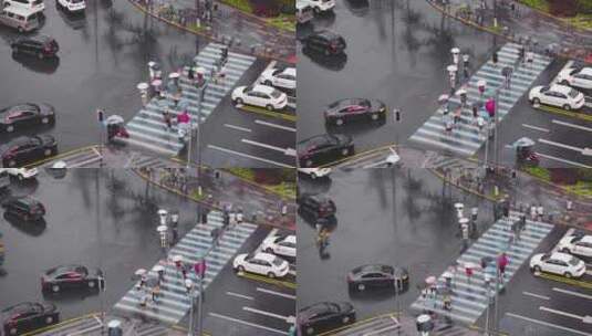 城市下雨天的十字路口高清在线视频素材下载