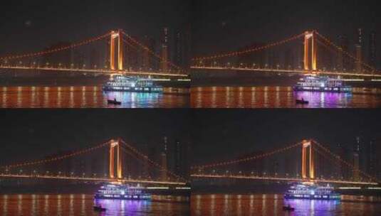 武汉鹦鹉洲长江大桥夜景游船高清在线视频素材下载