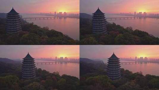 杭州钱江一桥六和塔日出高清在线视频素材下载