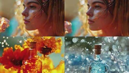 美女化妆艺术时尚化妆品补水展示水流动广告高清在线视频素材下载