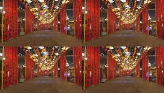 济南融创乐园新年气氛浓厚，百米长廊喜庆高清在线视频素材下载