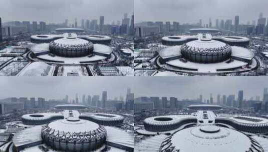 济南龙奥大厦奥体雪景高清在线视频素材下载
