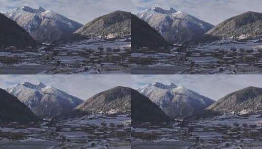 川西航拍雪后的上城子村雪景田园风光高清在线视频素材下载