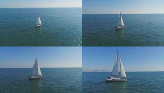海上帆船航拍高清在线视频素材下载