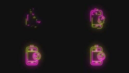 发光的动力电池图标动画。锂离子可充电霓虹高清在线视频素材下载