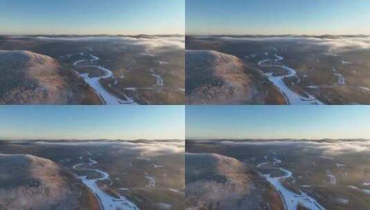 航拍林海雪原冰河云海朝阳高清在线视频素材下载