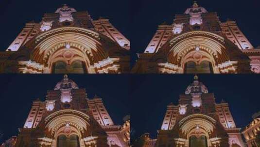 哈尔滨索菲亚教堂夜景高清在线视频素材下载