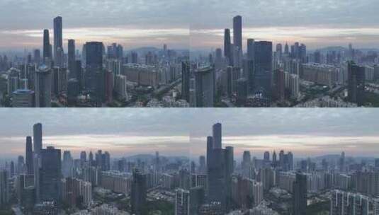 航拍广东广州黄昏时分的城市天际线景观高清在线视频素材下载