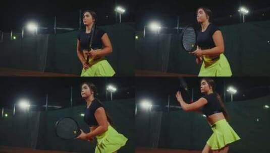 混合种族年轻女子在户外球场打网球活跃出汗高清在线视频素材下载