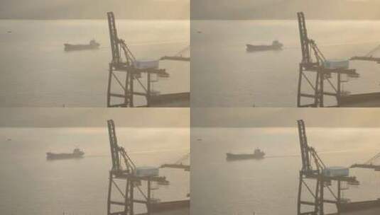 汕头内海湾轮船与港口桥吊高清在线视频素材下载