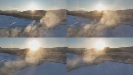 雪原冰河冻雾阳光高清在线视频素材下载
