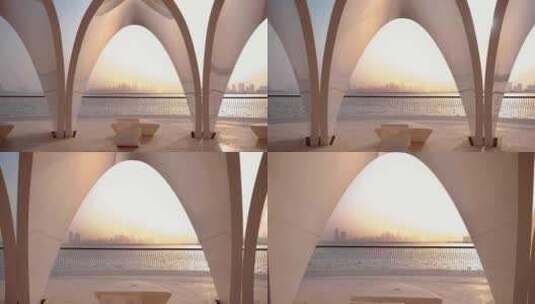 迪拜溪与迪拜城市景观在建筑框架中高清在线视频素材下载
