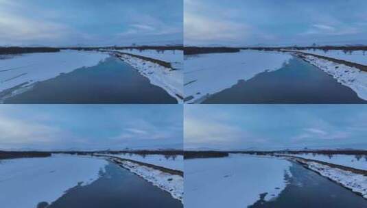 大兴安岭湿地河流初春开河雪景高清在线视频素材下载