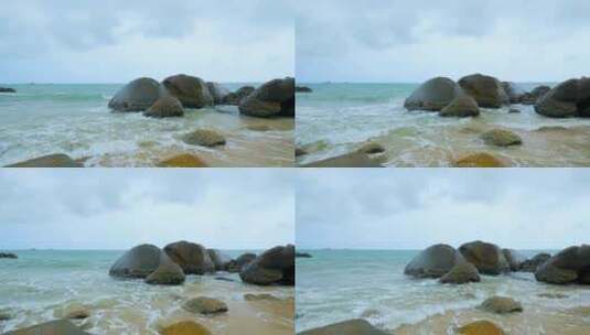 海南三亚海边海滩海浪石头岩石高清在线视频素材下载