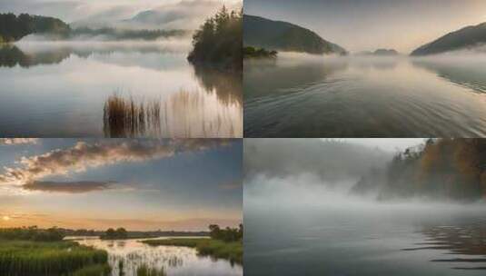 美丽中国湖泊湿地日出夕阳风景高清在线视频素材下载