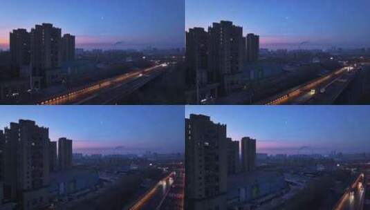 清晨沈阳大东区城市日出航拍高清在线视频素材下载