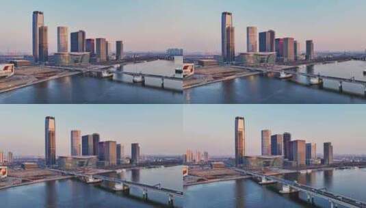 航拍天津滨海新区于家堡高清在线视频素材下载