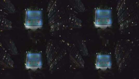 夜晚城市小区篮球场航拍高清在线视频素材下载