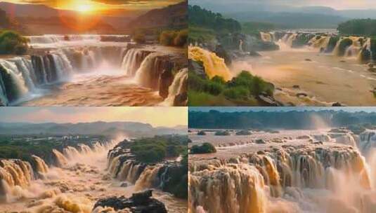 中国祖国大好河山黄河瀑布风景风光唯美素材高清在线视频素材下载