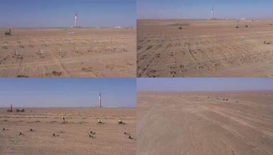 在建大漠戈壁太阳能光热+光伏发电厂高清在线视频素材下载
